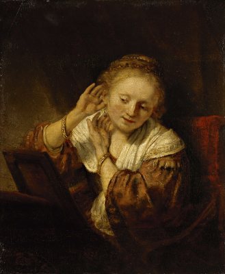 Jonge Vrouw voor de Spiegel, Rembrandt van Rijn, 1656 (Hermitage St Petersburg)
