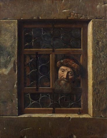 'Oude man in een venster' (1653), Samuel van Hoogstraten, Kunsthistorisches Museum Wenen