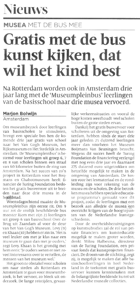 Gratis met de bus kunst kijken, dat wil het kind best